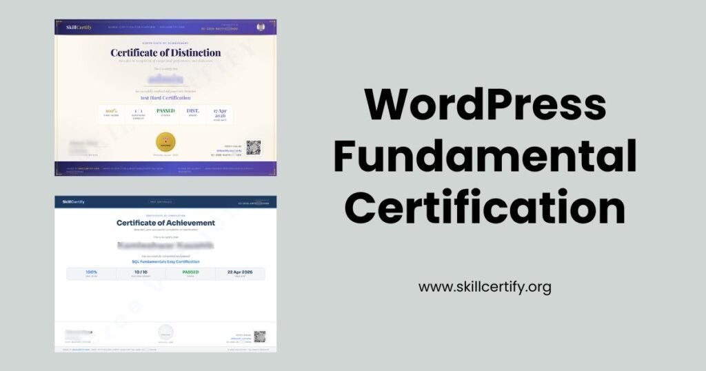 WordPress Fundamental Certification exam on SkillCertify — free certificate download